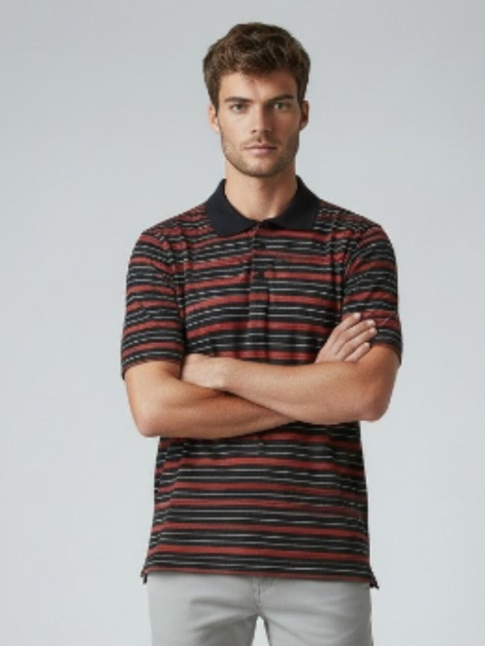 FILA SPORT -- Large Man's Polo Shirt, Red/Black Stripe, Breast Pocket, Buttons